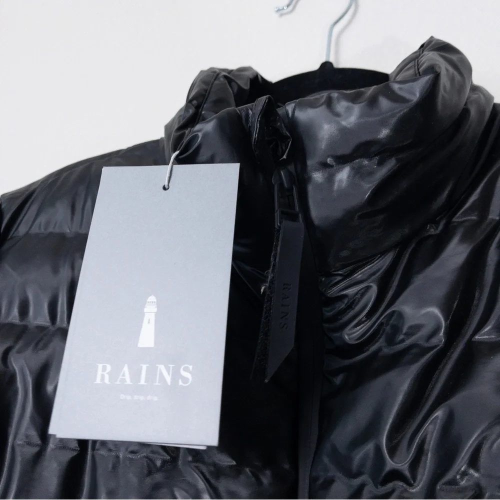 NWT RAINS Trekker W Coat XS/S Shiny Black Insulated Belted Waterproof Long - Picture 5 of 13